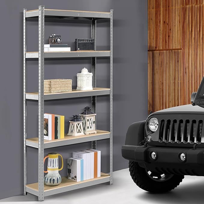 Topeakmart 5-Tier Utility Shelves, Metal Storage Shelves Garage Shelving Unit Adjustable Garage Storage Shelves Storage Racks Heavy Duty Shed Shelving- Silver, 35.5 x 12 x 71 Inch