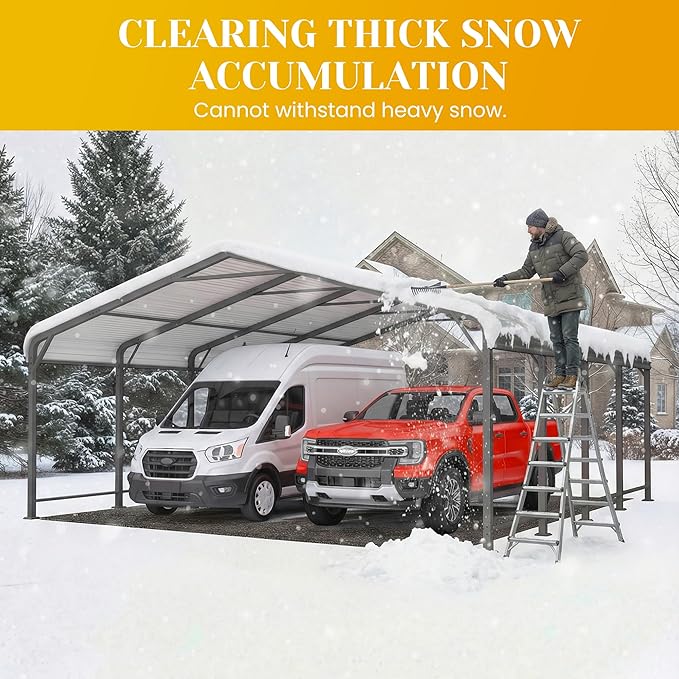 20' x 20' Metal Carport with Updated Roof & Enhanced Base, Heavy Duty Canopy Carport Garage, Vertaile for Car, Truck, Boat, Tractors, Party, Grey