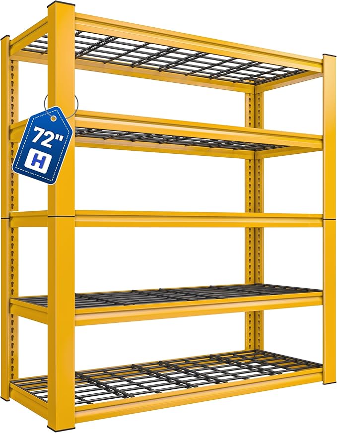 REIBII 72''H Garage Shelving 3010 LBS Storage Shelves Adjustable Metal Shelving 5 Tier Metal Shelves for Storage Industrial Shelf for Kitchen Pantry Warehouse Basement 72" H X 35.5" W X 16" D