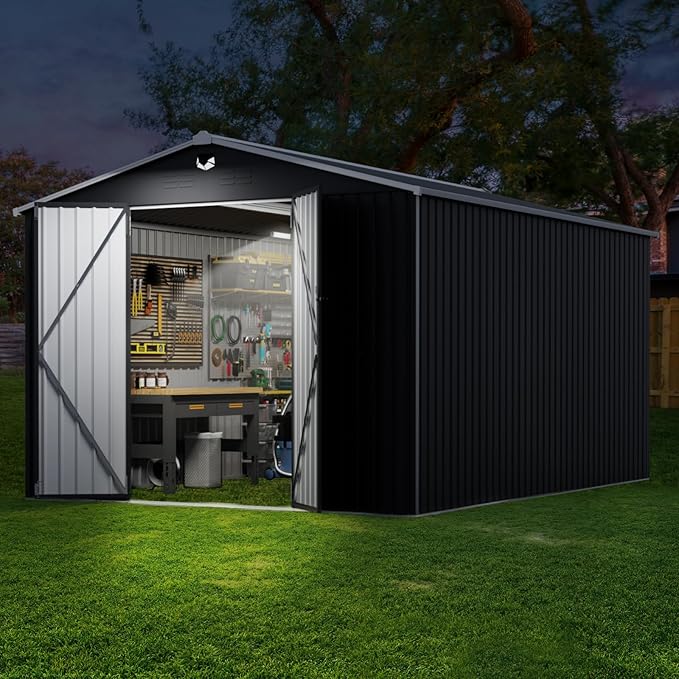 Metal Storage Shed,Outdoor Storage Building 10x14,Large Backyard Sheds with Lockable Doors,Waterproof Outside Storage Shed