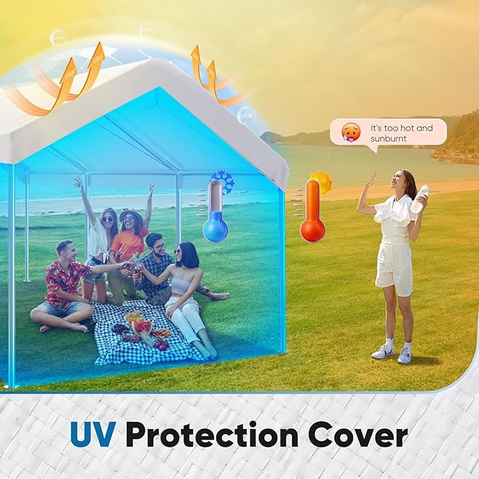 ADVANCE OUTDOOR Replacement Top Cover Tarp for 10x20 ft Carport Canopy with Ball Bungees, White, One Roof Only