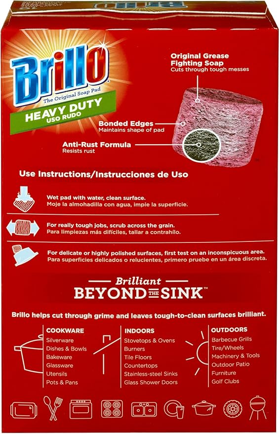 Brillo Heavy Duty Steel Wool Soap Pads, Original Red Scent (Heavy Duty, 10 Count (Pack of 1))