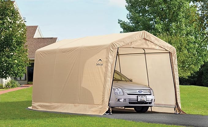 ShelterLogic Peak Style Roof Instant Garage Carport Car Canopy with Steel Frame and Waterproof UV-Treated Cover