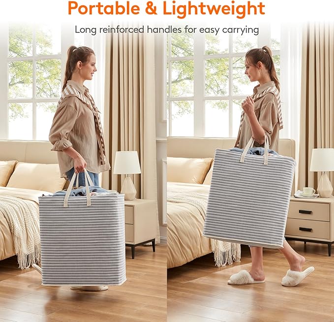 Lifewit 3 Pack Laundry Hamper Large Collapsible Laundry Baskets, Freestanding Waterproof Clothes Hamper with Easy Carry Handles in Laundry Room Bedroom Bathroom College Dorm, Grey, 3 x 100L