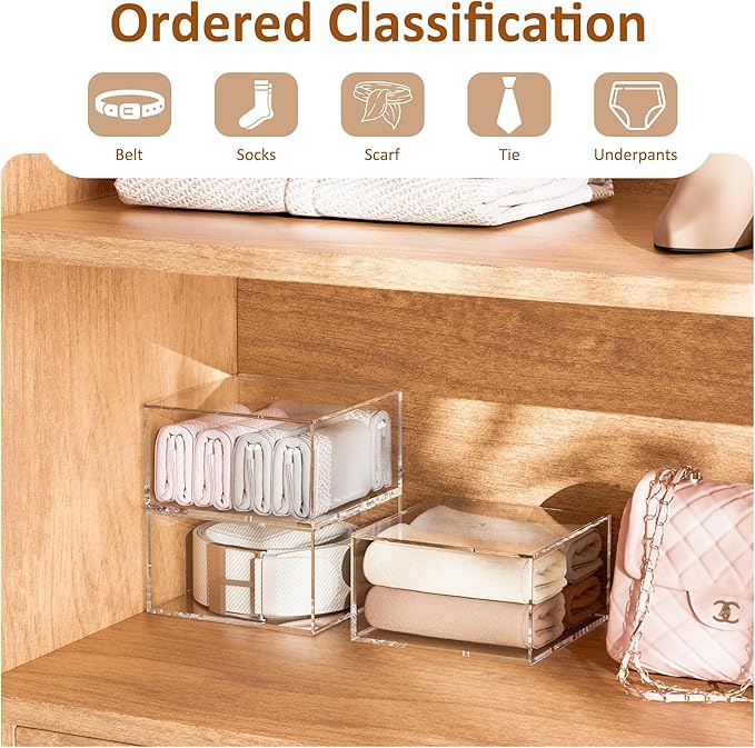 3 Layers Clear Square Acrylic Belt Organizer for Closet, Belt Holder for Accessories, Scarves, Ties, Jewelry, Bracelets-Space-Saving Storage Solution