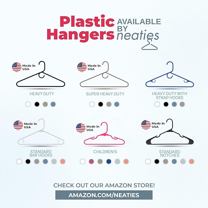 Neaties Plastic Hangers 30 Pack – Made in The USA – 6lb Capacity Standard Clothes Hangers with Strap Hooks for Dresses, Lingerie, Shirts, Pants, and Jackets – Pink