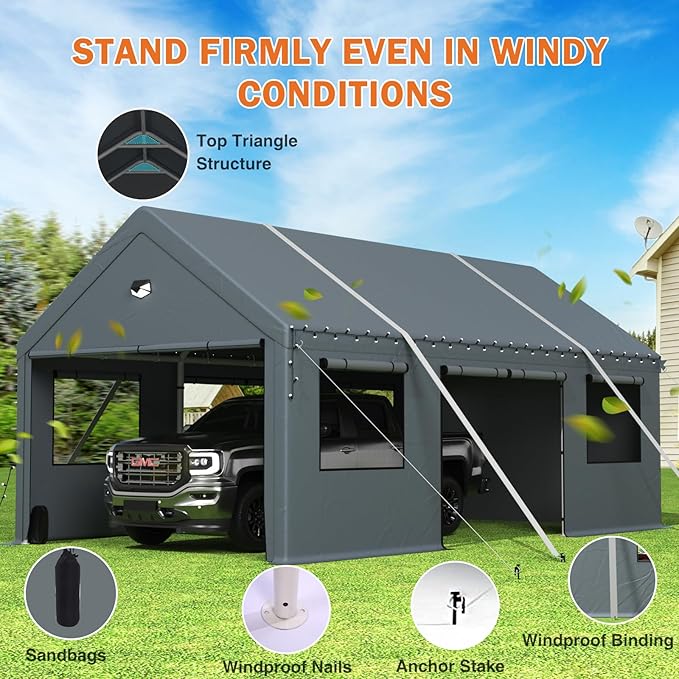 Carport 12X20 Heavy Duty,Carport Canopy with Side Door,Portable Car Ports Garage,Outdoor Car Shelter All Weather