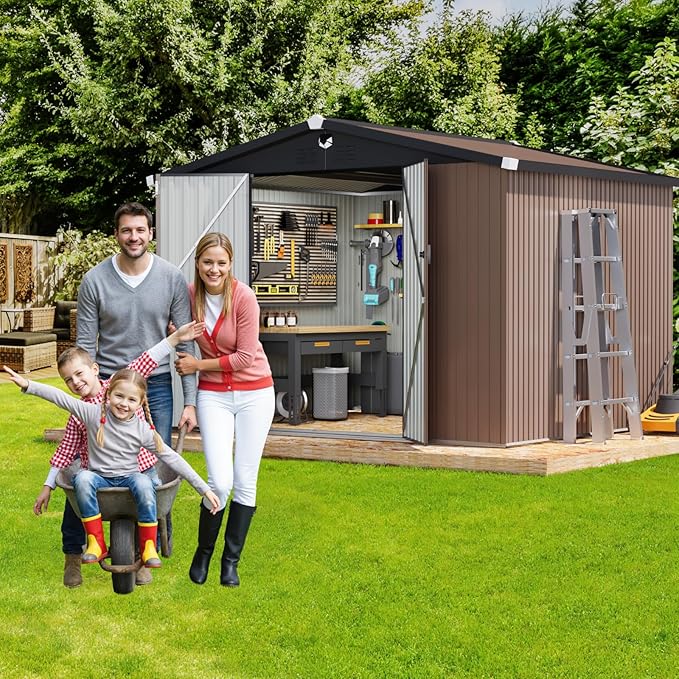 Metal Storage Shed,10x8 Outdoor Storage Building,Large Backyard Sheds with Lockable Doors,Waterproof Outside Storage Sheds with Lockable Doors