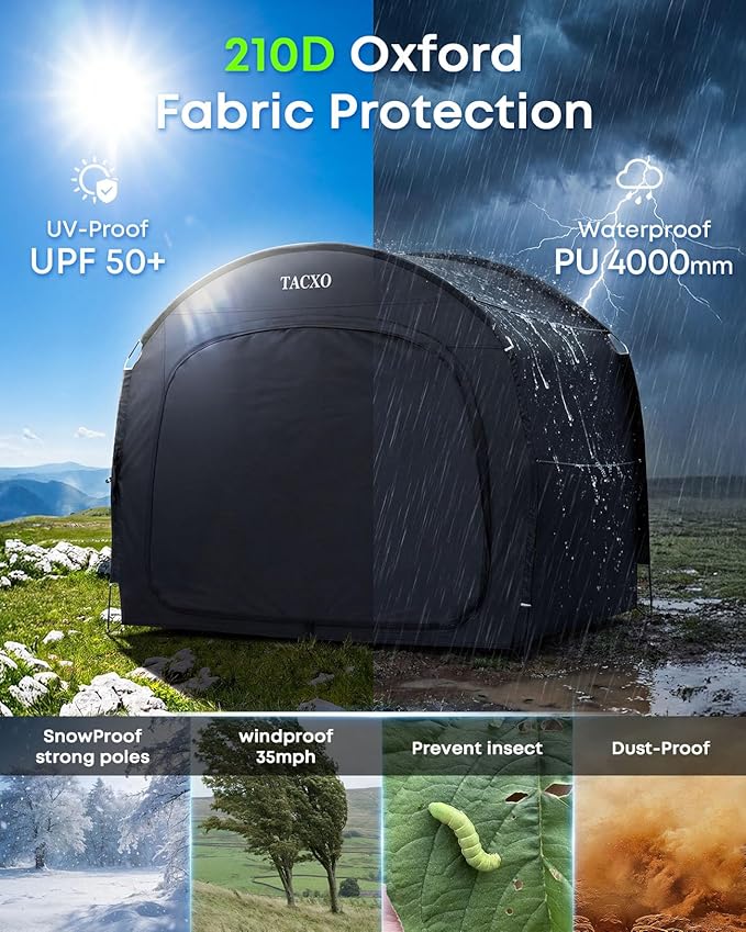 Bike Storage Shed Tent,Bike Cover Waterproof Outdoor Storage Shed with 30% More Top Storage Space for 4-5Bikes,Portable Bicycle Shelter for Motorcycle,Garden Tools,Lawn Mower