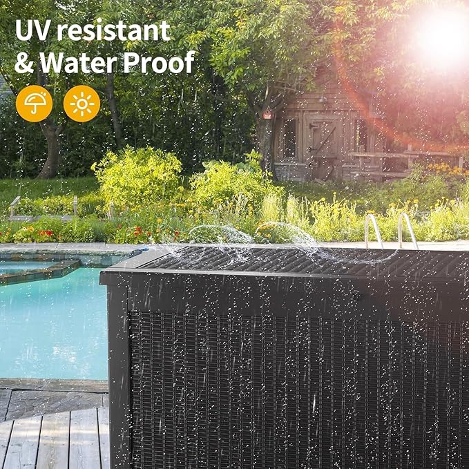 Outdoor Storage Box 320GAL Waterproof Resin Deck Box,UV-Resistant Lockable Delivery Bin for Garden Tools,Large Patio Outside Cushions,Pool Accessories Supplies,Chest,Furniture,Package,Black
