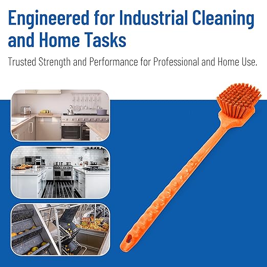 SPARTA 40501EC24 Plastic Large Scrub Brush, Kitchen Brush, Utility Brush With Long Handle For Cleaning, 20 Inches, Orange, (Pack of 6)