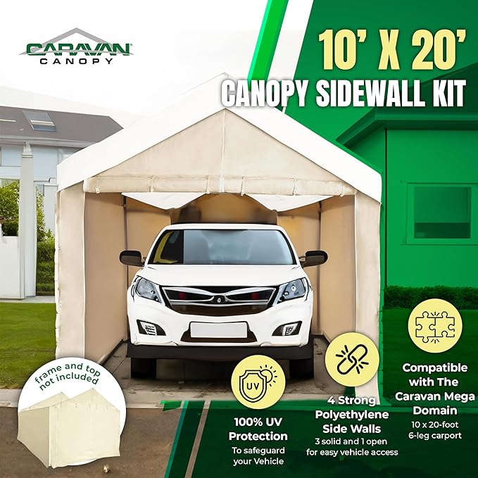 Caravan Canopy Tent Sidewalls for Mega Domain Carport with Straps, Ideal for Garage Storage, Inflatable Garage Covering, Tan (Sidewalls Only)