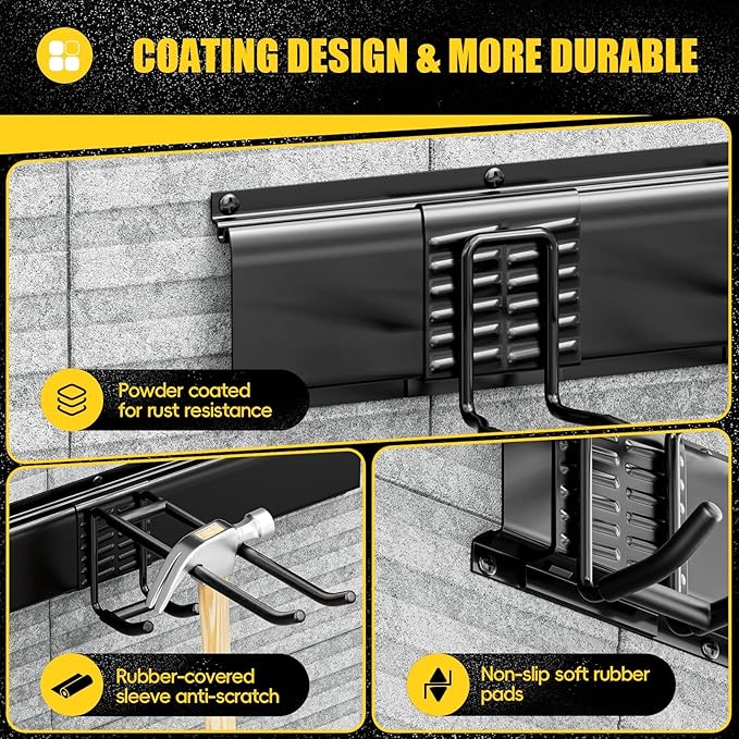 SPECILITE Garage Storages Tool Organizers, Wall Mount Garden Sturdy Rack 48 Inches with Adjustable Heavy Duty Metal Hooks for Yard Shed Max 485lbs