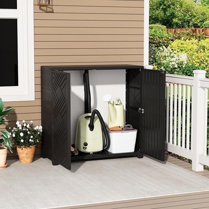 Outdoor/Indoor Storage Box,Resin and Plastic Storage Cabinet Waterproof,Outdoor Cabinet for Patio/Garden/Balcony/Backyard/All Room(NO Shelf-Black)