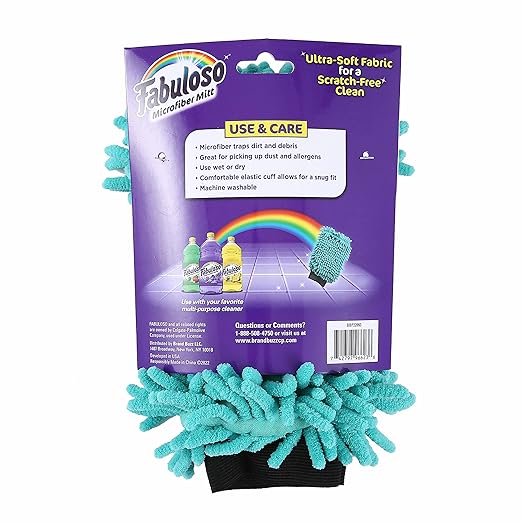 Fabuloso Microfiber Cleaning Mitt Glove, Lint-Free Scratch-Free Dusting and Washing for Furniture, Blinds, Baseboards, Shelves and Car Interior, One Size Fits All, Teal, 1 Count