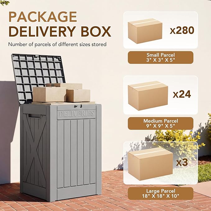 Lockable Outdoor Storage Box 52 Gallon, All-Weather Resin Deck Box for Patio, Garden, Pool, Organizes Furniture Cushions, Gardening Tools, Pool Accessories, Gray