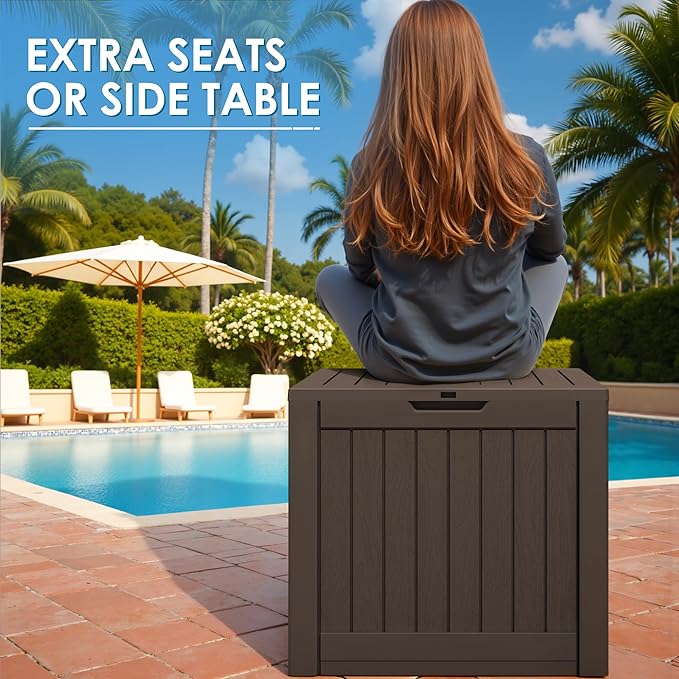 Greesum 40 Gallon Outdoor Deck Box with Lock, Resin Storage Chest for Patio Furniture Cushions, Garden Tools, Pool Toys, Waterproof & UV Resistant, Large Capacity, Dark Brown