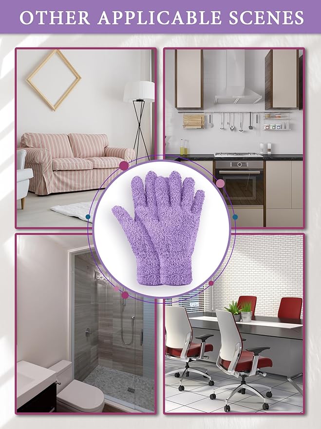 Patelai 3 Pairs Microfiber Plant Dusting Gloves Leaf Cleaning Gloves for Indoor Plants, Blinds, Furniture, House(Small,Reddish Violet, Blue, Purple)