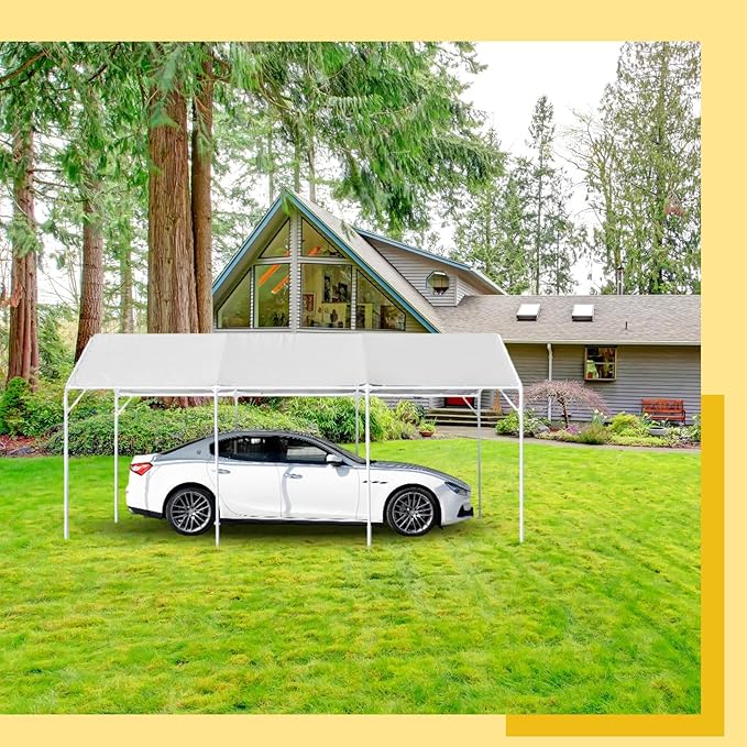 10 x 20 ft Heavy Duty Carport Canopy Waterproof Garage Car Shelter Tarp Tent for Car Canopy Replacement Cover with 50 Ball Bungees, Only Top Cover, Frame is Not Included