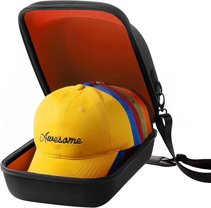Hard Hat Travel Case – Storage for Baseball Caps with Carrying Handle and Adjustable Shoulder Strap, Hat Organizer Protects up to 6 Hats, for Travel and Home Storage (Inner Orange)