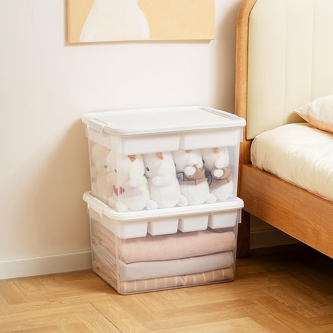 Citylife 32 QT Stackable Toy Storage with Building Baseplate Lid and Removable Tray Tool Box Organizer Storage Bins with Lids for Organizing Bead, Tool, Sewing