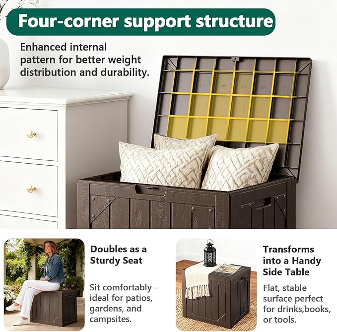 30 Gallon Outdoor Storage Box, Waterproof Resin Deck Box Organizer for Patio Cushion Storage, Lockable Outside Container for Garden Tools