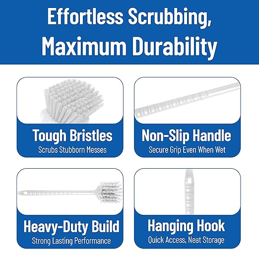 SPARTA 40501EC02 Plastic Large Scrub Brush, Kitchen Brush, Utility Brush With Long Handle For Cleaning, 20 Inches, White, (Pack of 6)