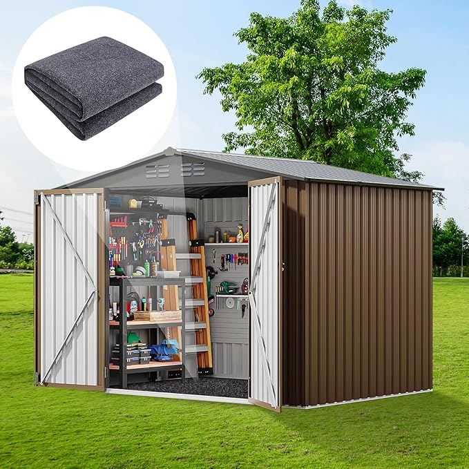8.2 x 8.2 FT Outdoor Storage Shed Floor Mat Waterproof Garden Shed Flooring Mat Washable Carport Furniture Dustproof Anti-Slip Pad for Protect Shed Flooring from Wear - Tool Shed Not Include