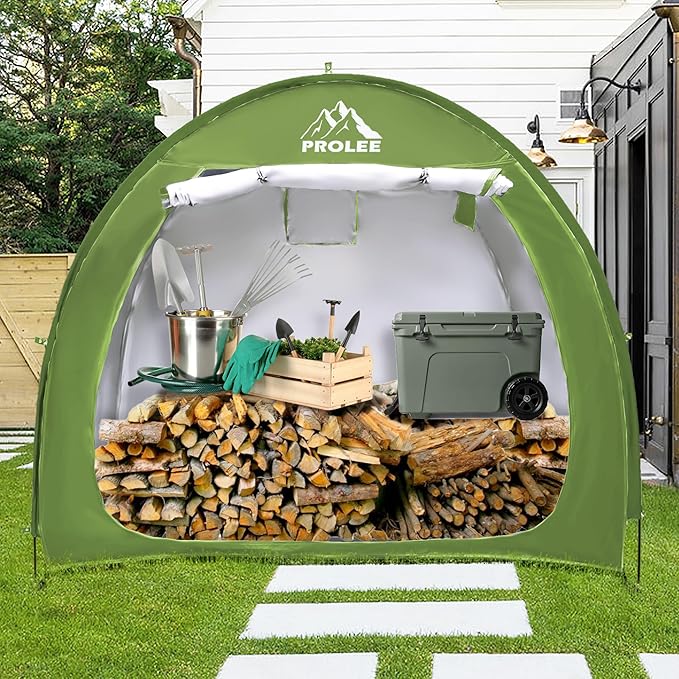 PROLEE Bike Storage Tent,Bike Shed 6.6FT, Waterproof Oxford Fabric Storage Tent for 2-3 Bikes, Outdoor Bicycle Storage with Window Design, Green