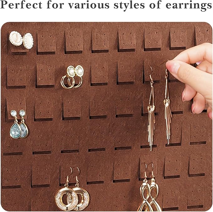 Lolalet Hanging Earring Holder Organizer with 20 Hooks for Women, Earring Organizer Wall Earrings Hanger Pierced Earring Storage, Felt Stud Earring Display, 608 Holes for Earrings - Brown, 1 Pack