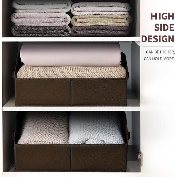 Closet Baskets for Shelves Trapezoid - Decorative Storage Baskets with Handle, Closet Bins for Organization, Shelf Storage Bins for Clothes, Books, Home, Office, 8 Pack, Brown