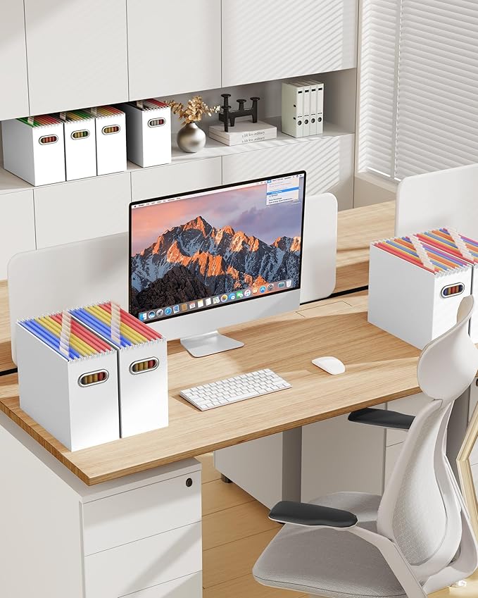 Oterri Cardboard File Organizer Box for Hanging File Folders Letter Size,File Box for Computer Desk,File Cabinet,Working Home,Office,Classroom（White,Letter Size - 2 Packs）