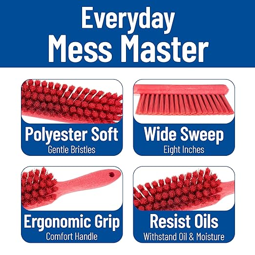 SPARTA Handheld Soft Counter Brush 8 Inch Bristle Span, Multi-Use Dust Brush with 5 Inch Handle for Tables, Countertops, and Delicate Surfaces, Polyester, Red, (Pack of 6)