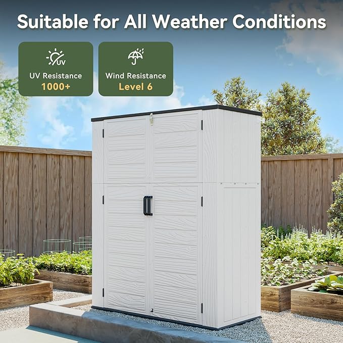 AOXUN Horizontal Storage Sheds 61 Cu.ft, HDPE Outdoor Storage Box 160 Gallon, Waterproof Lockable Resin Deck Box with Spring-Assisted Lid, Patio Storage for Garden, Pool, Cushions, Tools, White