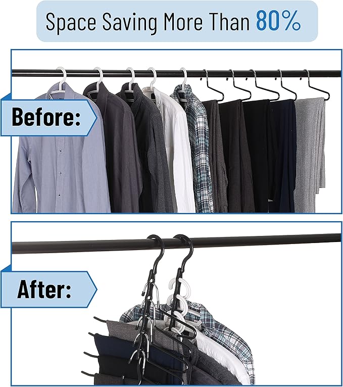 Mr. Pen- Space Saving Hangers for Clothes, 16 pcs, Black, Plastic Multi Clothes Hangers Space Saving, 5 Slots, 360° Rotating Hooks