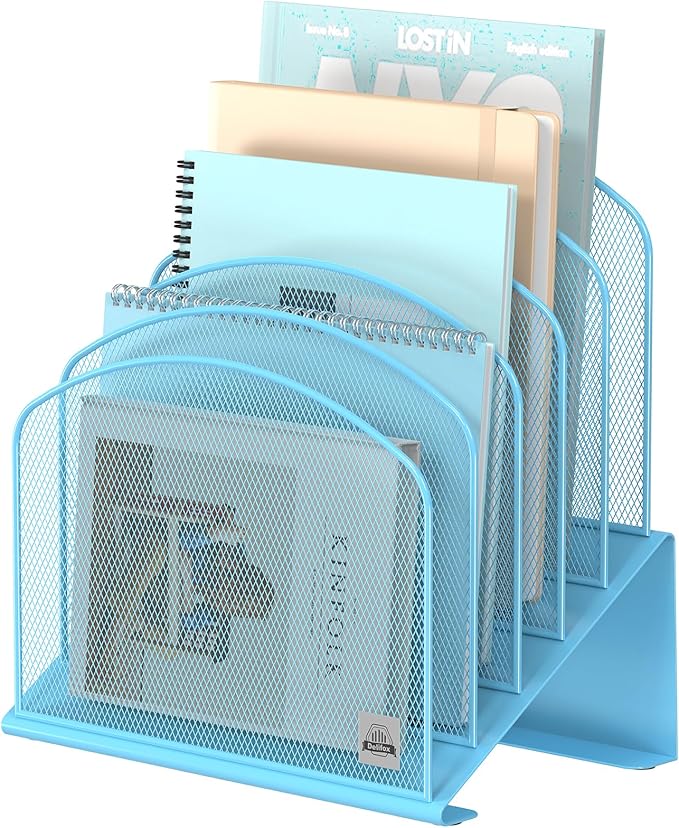 Inclined Desk File Organizer,Vertical File Folder Holder Stand Metal Rack File Sorter for Office Classroom Desktop Organization