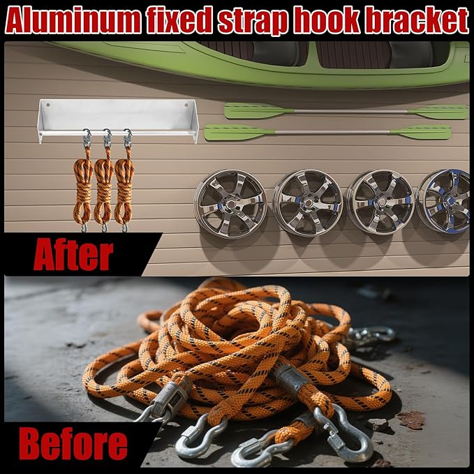 Tie Down Hanger Holder Aluminum Rack Wall Mounted Ratchet Strap Tie-Down Hanger for Enclosed Race Trailer Garage Shop Storage Organizer- Holds Tie Downs Ratchet Straps Bungee Cords 17" Lx 3" Wx 3" H