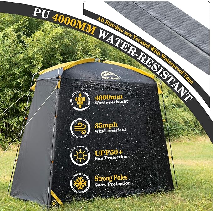 Happy Travel Bike Storage Shed Tent, Waterproof Portable Bike Cover with 40% More Top Space for 2/3/4/5 Bikes,Clips Easy Setup Sheds Shelter with Lockable Bicycle Design for Garden Tools, Lawn Mower