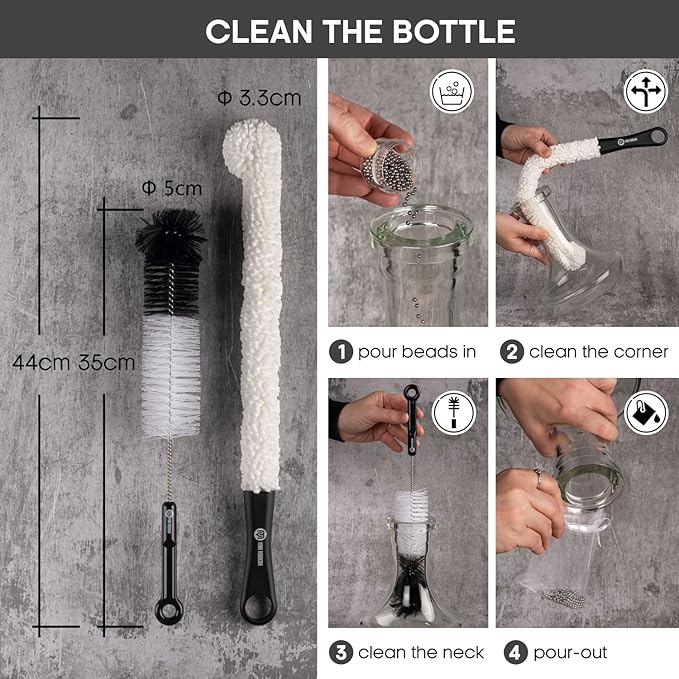 Yimi Hookah® Cleaning Kit | Flexible Drain Brush | V Shape Angled Brush | Test Tube Brushes and Micro Brush | Decanter Cleaning Beads | Flexible Bottle Scourer| Hookah Shisha Brush Set.