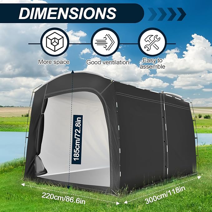 Bike Storage Tent,for 2-10 Bikes, 118 x 86 x 72 in Outdoor Portable Bike Storage, 210D Oxford Fabric PU4000 Waterproof, 2 Rolling Doors, for Motorcycles or Large Motorcycles, Without Floor