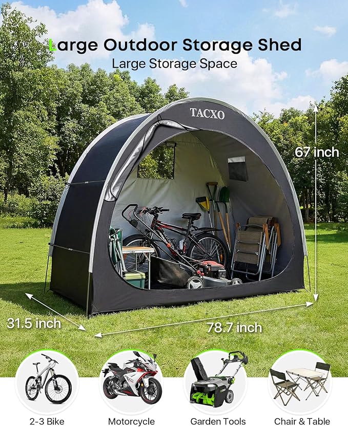 Bike Storage Shed Tent,Bike Cover Waterproof Outdoor Storage Shed with 210D Oxford Fabric PU4000 for 2-3Bikes,Portable Bicycle Shelter for Motorcycle,Garden Tools,Lawn Mower