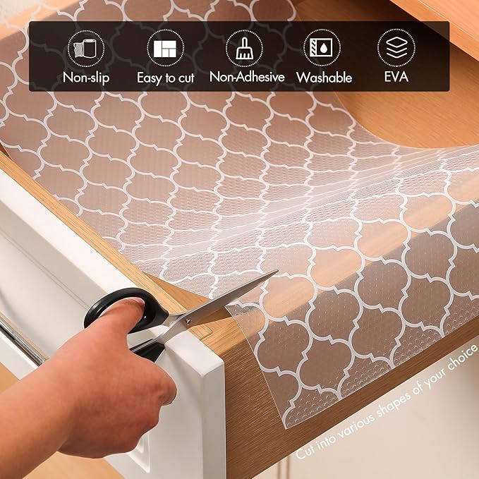 Cooyes Shelf Liner for Kitchen Cabinets – Non-Adhesive Waterproof EVA Liner for Drawers and Cabinets – Durable, Easy-to-Cut Shelf Paper with Modern Pattern