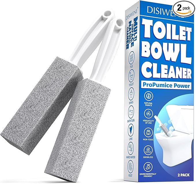 DISIWENE Pumice Cleaning Stone with Handle Toilet Bowl Cleaner Hard Water Ring Remover for Bath/Pool/Kitchen/Household Cleaning (2, 2 Pack with Handle)