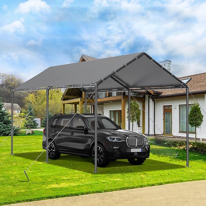 Carport 10x20 Ft Heavy Duty Canopy Steel Canopy Storage Shed,Portable Garage Party Tent,Portable Garage All-Season Tarp for Carport Grey