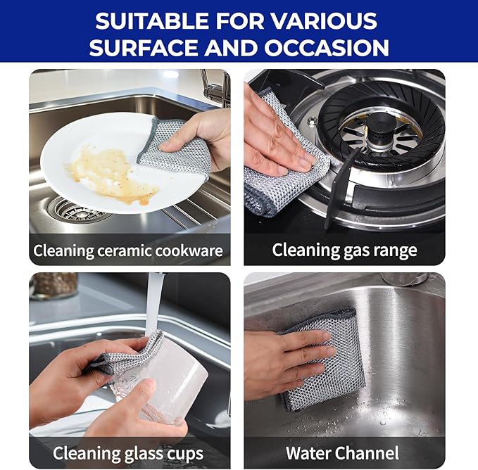 50 PCS 3-Layer Non-Scratch Multipurpose Steel Wire Dishcloths - Reusable Quick-Dry Odor-Free Scrub Cloths for Dishes, Kitchen Cleaning Cloths for Cookware, Sinks, Stove Tops(7.87X7.87)