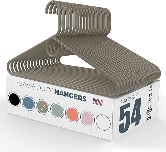 Neaties Heavy Duty Clothes Hangers 50 Pack (54 Count) – Made in The USA – 8lb Capacity Plastic Hangers for Adult Clothing – Durable for Pants, Coats, Jackets, or Jeans – Gray