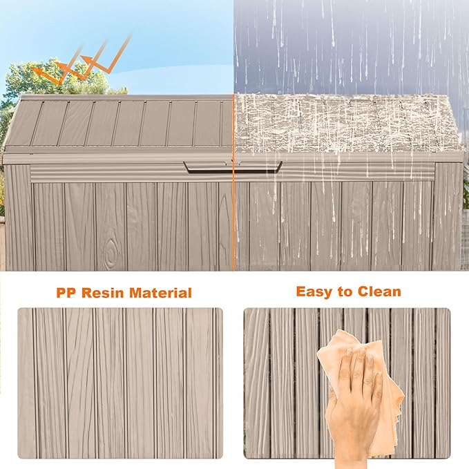 120 GallonOutdoor Storage Box,Resin Deck Boxes Waterproof, IndoorOutdoor Bin for Package Delivery, Patio Cushions, Gardening Tools, Lockable, UV Resistant