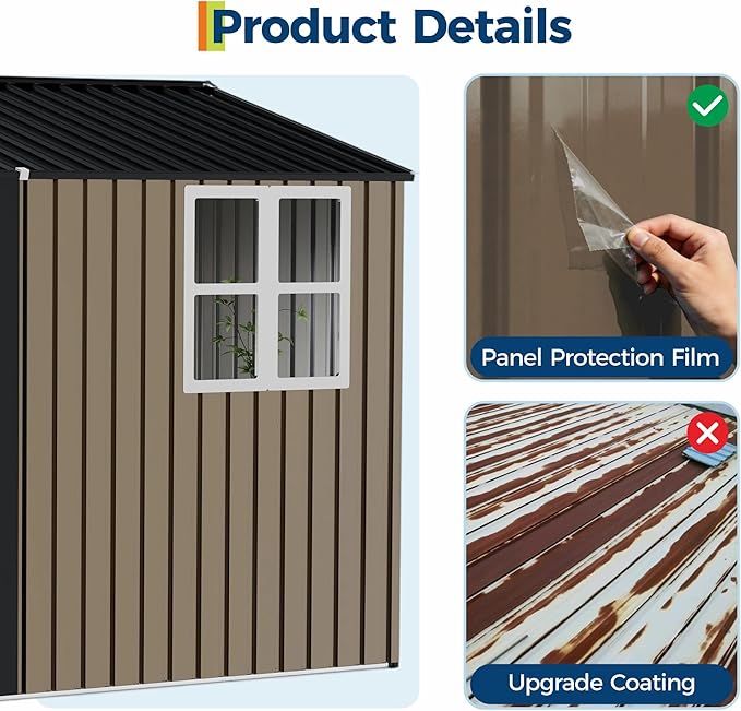 8x10 FT Outdoor Storage Shed,450CU.T Metal Tool Shed with Clear Window, Lockable Doors,Large Garden Storage Box with Sloping Roof，Sheds&Outdoor Storage for Backyard Garden Patio Lawn