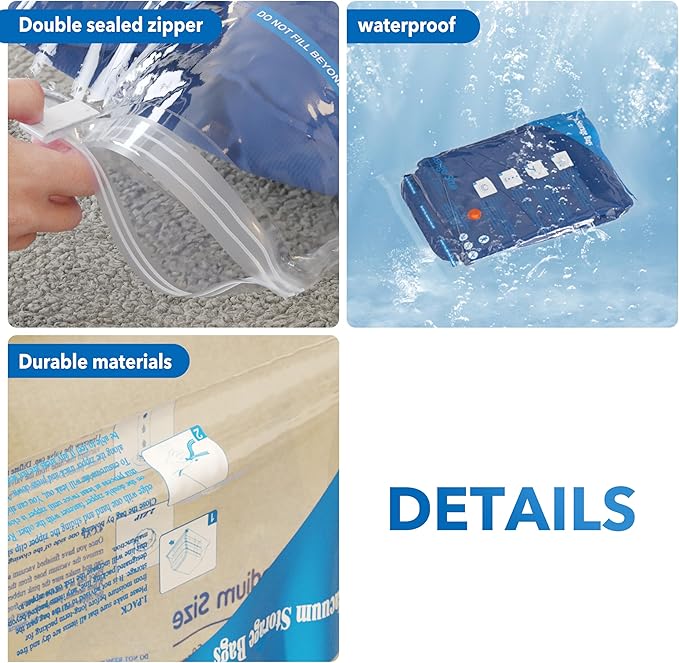 MEIQIHOME Vacuum Storage Bags, Space Saver Sealer Bags,Vacuum seal bags for clothing, Pillows, Comforters, Blankets, Bedding,16 Pack Vacuum Storage Bags with Electric Pump