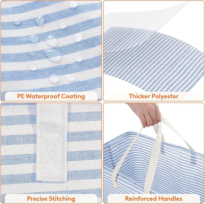 Lifewit 2 Pack Laundry Hamper Large Collapsible Laundry Baskets, Freestanding Waterproof Clothes Hamper with Easy Carry Handles in Laundry Room Bedroom Bathroom College Dorm, Blue, 2 x 100L